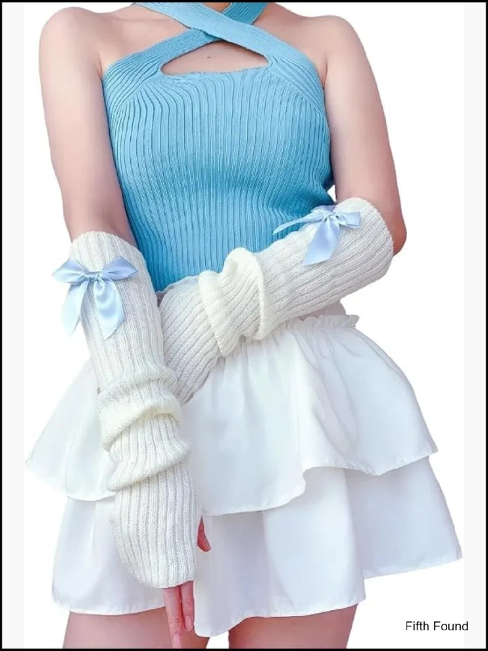 Y2K Arm Warmers Kawaii Harajuku Fingerless Gloves Knitted Arm Sleeve with Thumb